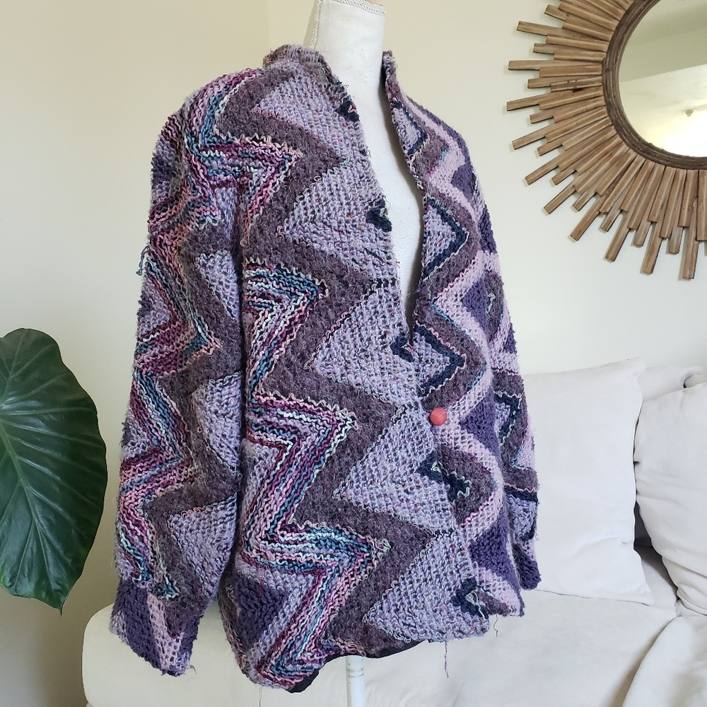 Vintage Georgio Scapati Wool Mohair Textured Knit Purple Button Front Sweater